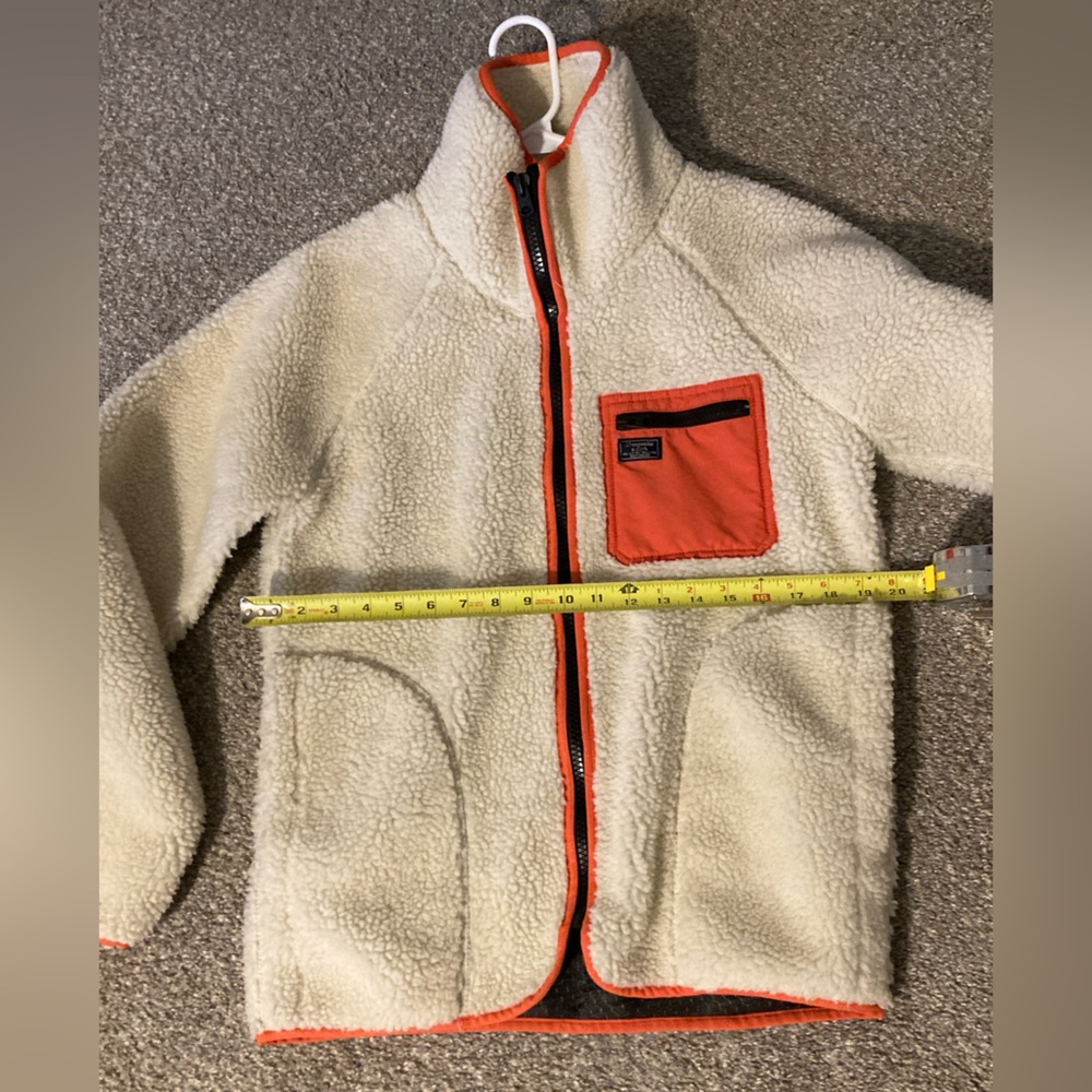 Abercrombie & Fitch Cream and Orange Fleece Sherpa Jacket, size small - Picture 8 of 8